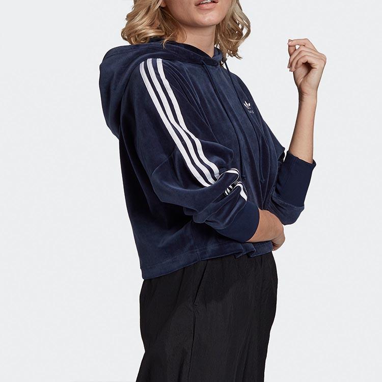 Adidas Originals Cropped Hoodie Striped College Sweatshirt Women hoodies Navy GD2289