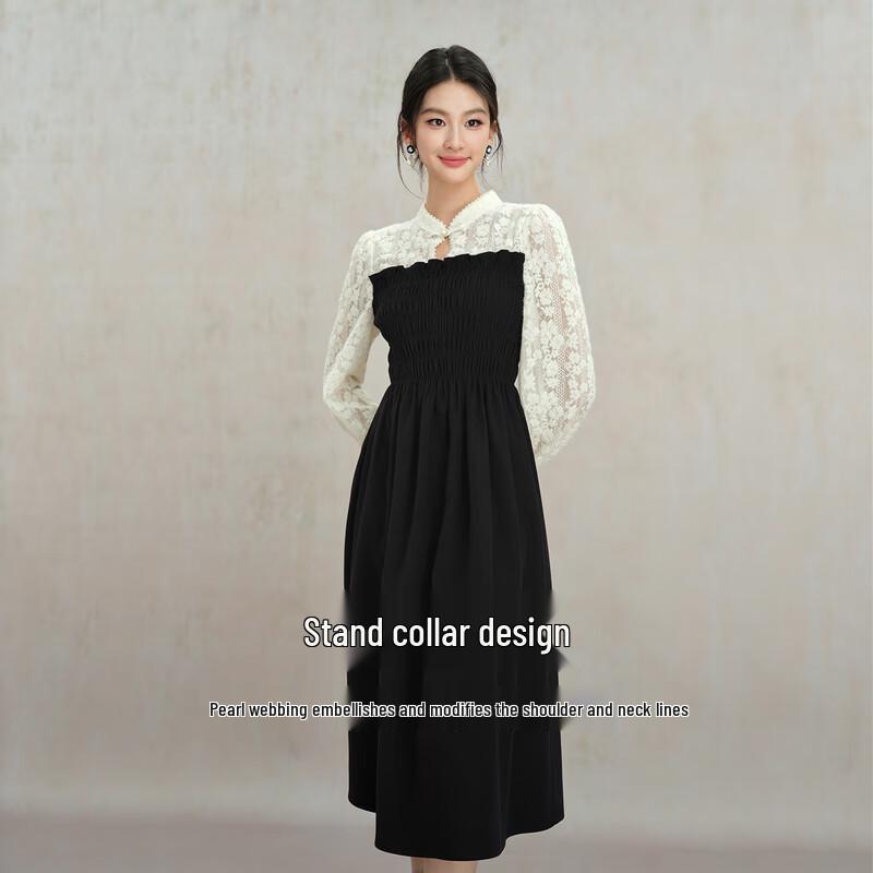 Qiushui Yiren Elegant Chinese Retro Lace Dress