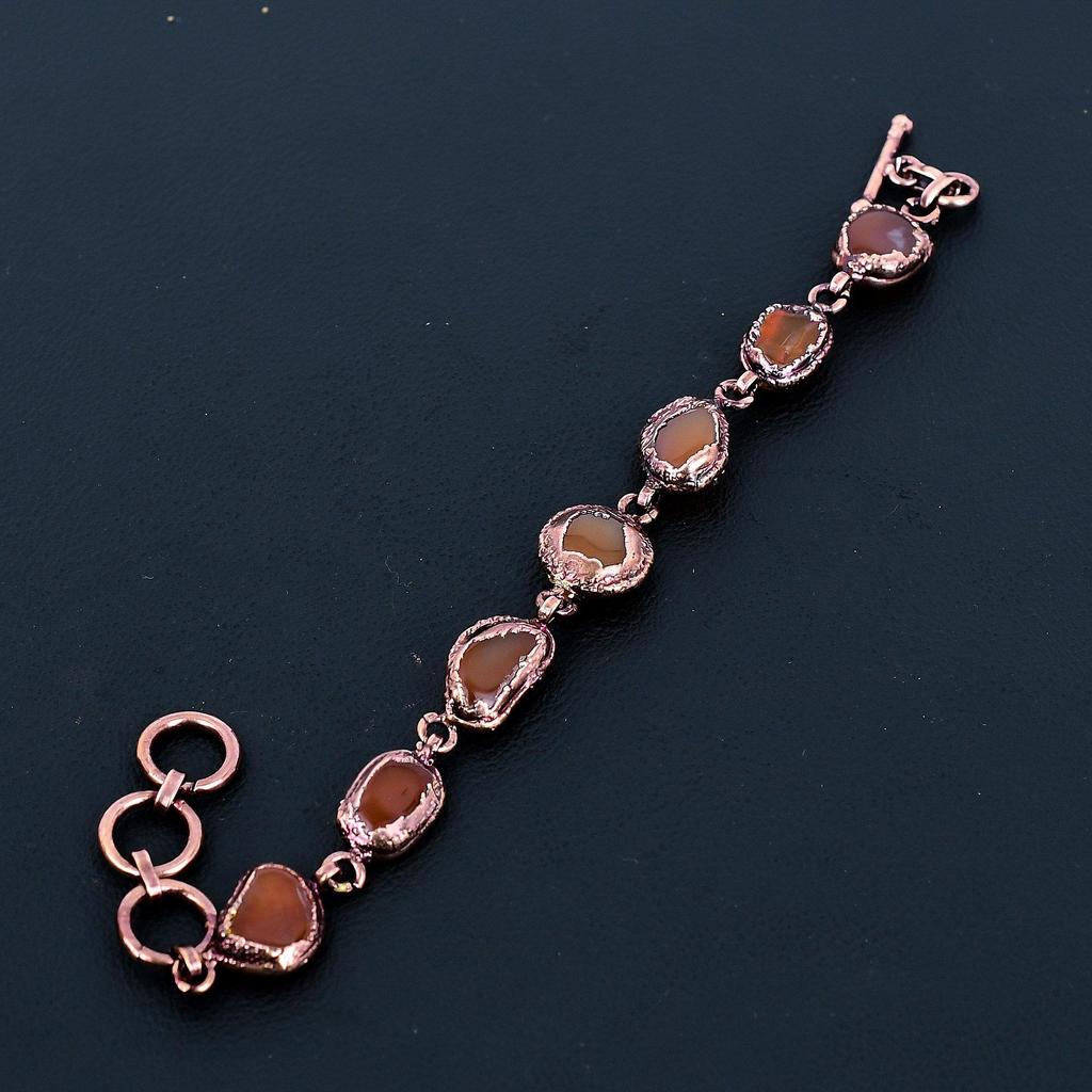 Carnelian Bracelet Handmade Jewelry, Copper Electroformed Bracelet Designer Gemstone Jewelry Adjustable Chain Bracelet Gift For Mom