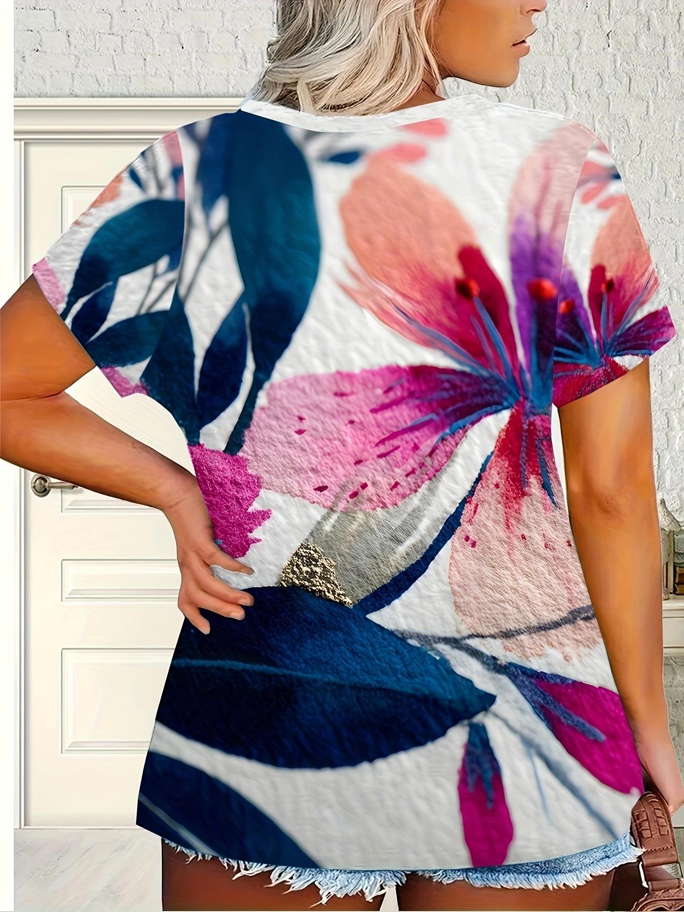 

[Floral Print T-Shirt] Women s Plus Size 3D Floral Print T-Shirt - Vibrant All-Over Tropical Floral Design. Round Neck Short Sleeve. Breathable ; Mach M дубильная кора