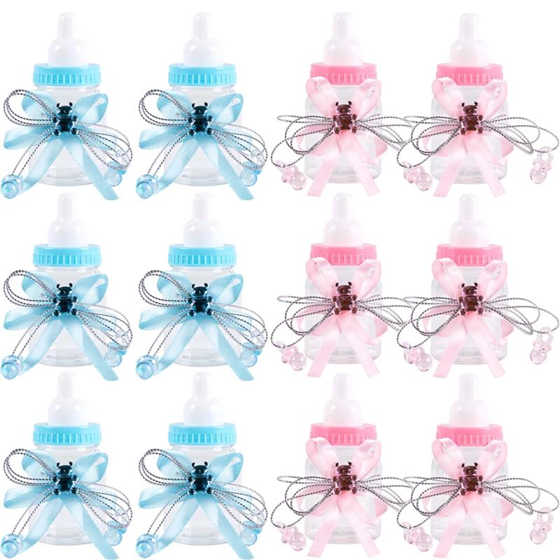 6/12pcs Plastic Feeder Bottle Blue Pink Baby Bottle Candy Box Christening Gender Reveal Baby Shower Birthday Party Gifts favors