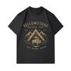 Men's 100% Cotton Short Sleeve O-Neck T-Shirt, Vintage Yellowstone National Park Bison Mountain Print Casual Comfortable Tee for Daily Wear