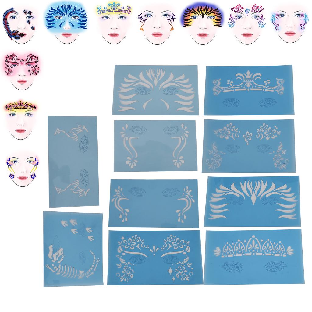 10 Sheet Face Paint Stencil PET Holiday Halloween Makeup Face Paint Template for Stage Performance