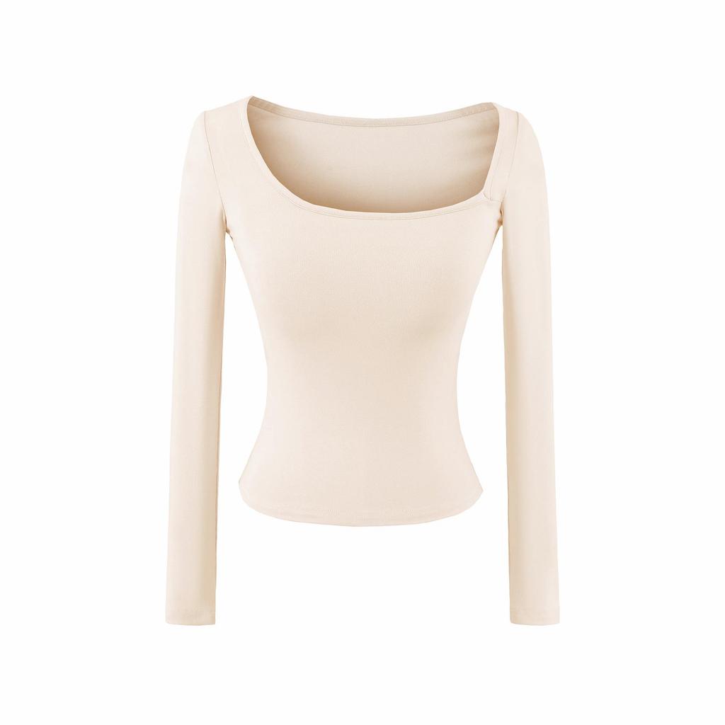 Women's One-Shoulder Long Sleeve Top with Built-in Bra - American Spicy Girl Design, Slim Fit, Autumn