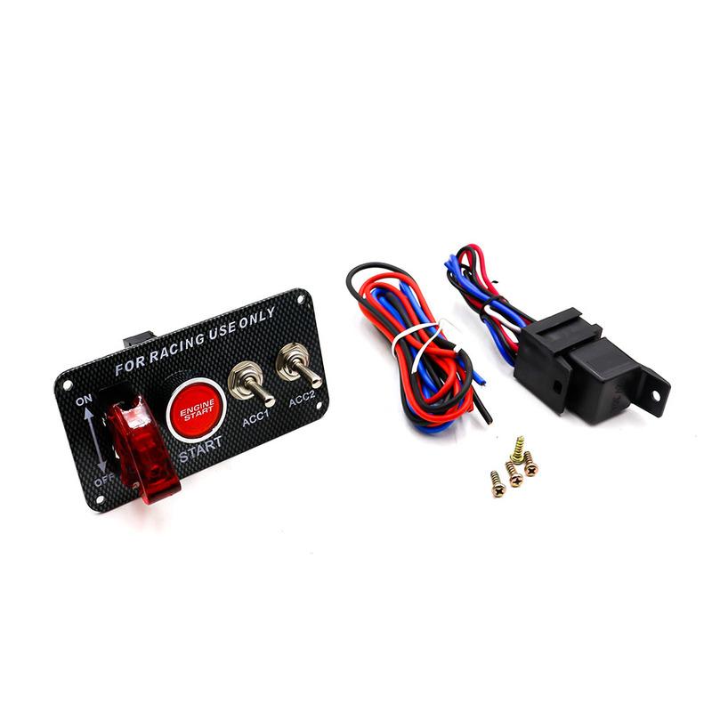 12V Racing Car Ignition Switch Panel Engine Start Stop Ignition Push Buttons LED Toggle Switch Panel Carbon For Truck