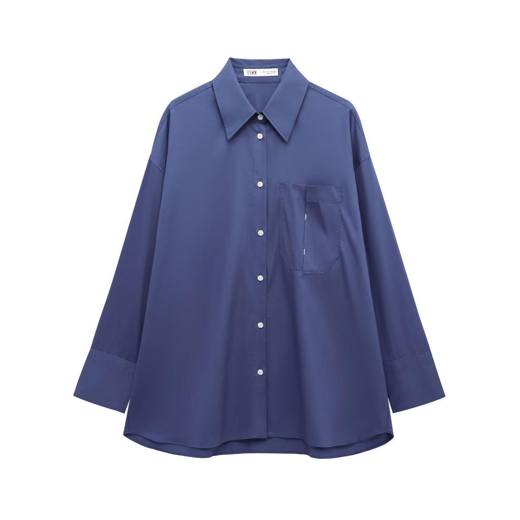 2025 Spring Women's Fashionable Loose European & American Style Pocket Shirt