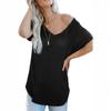 2026 Women's Loose Solid Color V-Neck Casual Summer T-Shirt