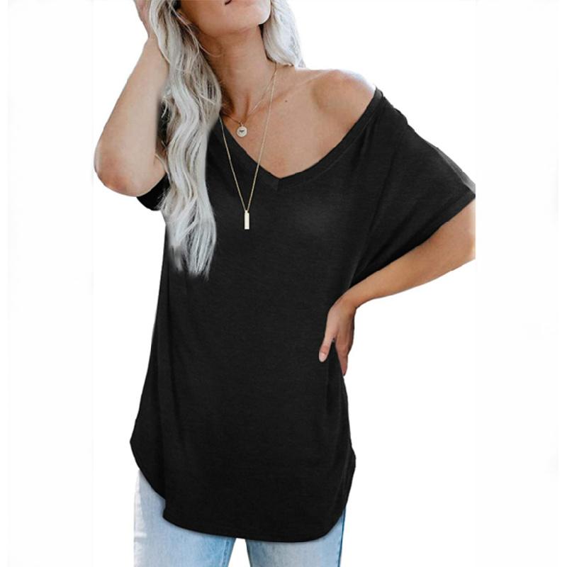 2026 Women's Loose Solid Color V-Neck Casual Summer T-Shirt