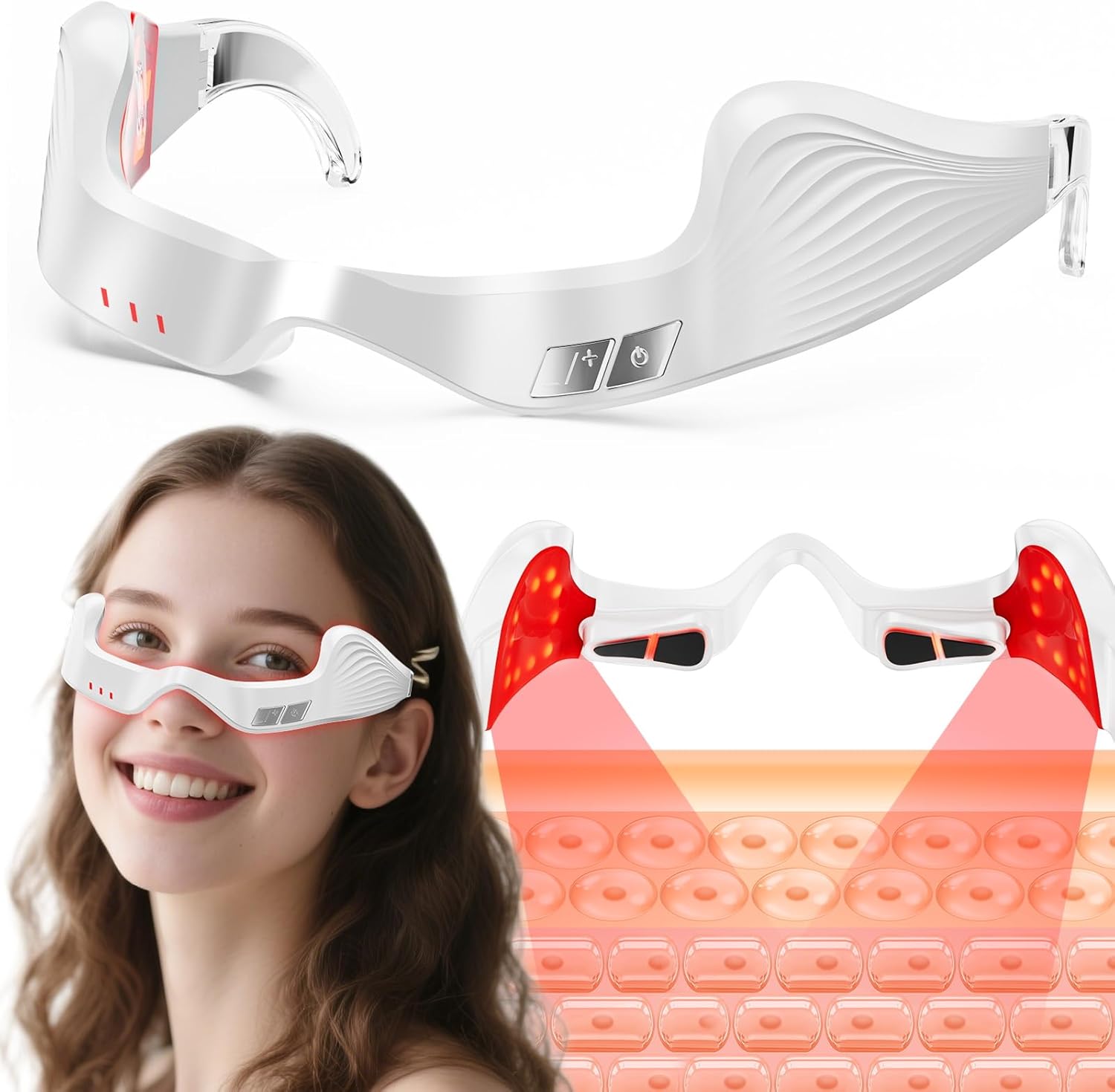 

Red Light Therapy Eye Mask 650nm for Eye Bags Dark Circles Removal, Anti-Aging Wrinkle Red Light Glasses, Portable LED Device