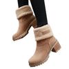 European American Mid Length Boots 2024 Winter New Item Solid Color Versatile Suede High-heeled Plus Size Cotton Boots for Women