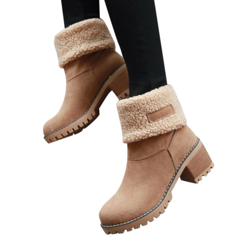 European American Mid Length Boots 2024 Winter New Item Solid Color Versatile Suede High-heeled Plus Size Cotton Boots for Women