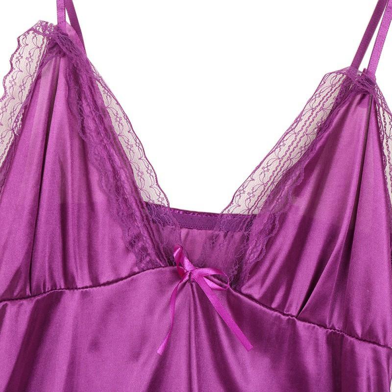 Women Silk Lace Nightgown V-Neck Spaghetti Straps Nightdress Sleepwear