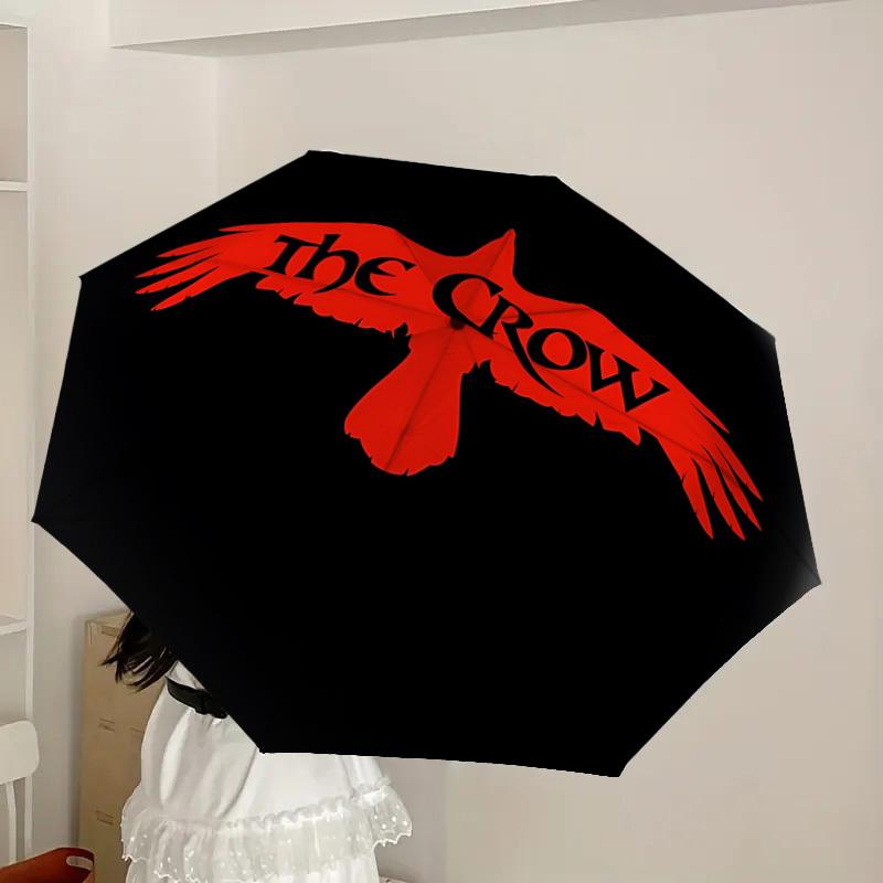 1 Stück The Crow Automatischer Regenschirm | Tragbar Faltbar 8-Rippen Manuell Öffnend, Süßes Halloween & Weihnachtsgeschenk für Draußen, Lässiges Accessoire, Langlebige Schirmkappe y