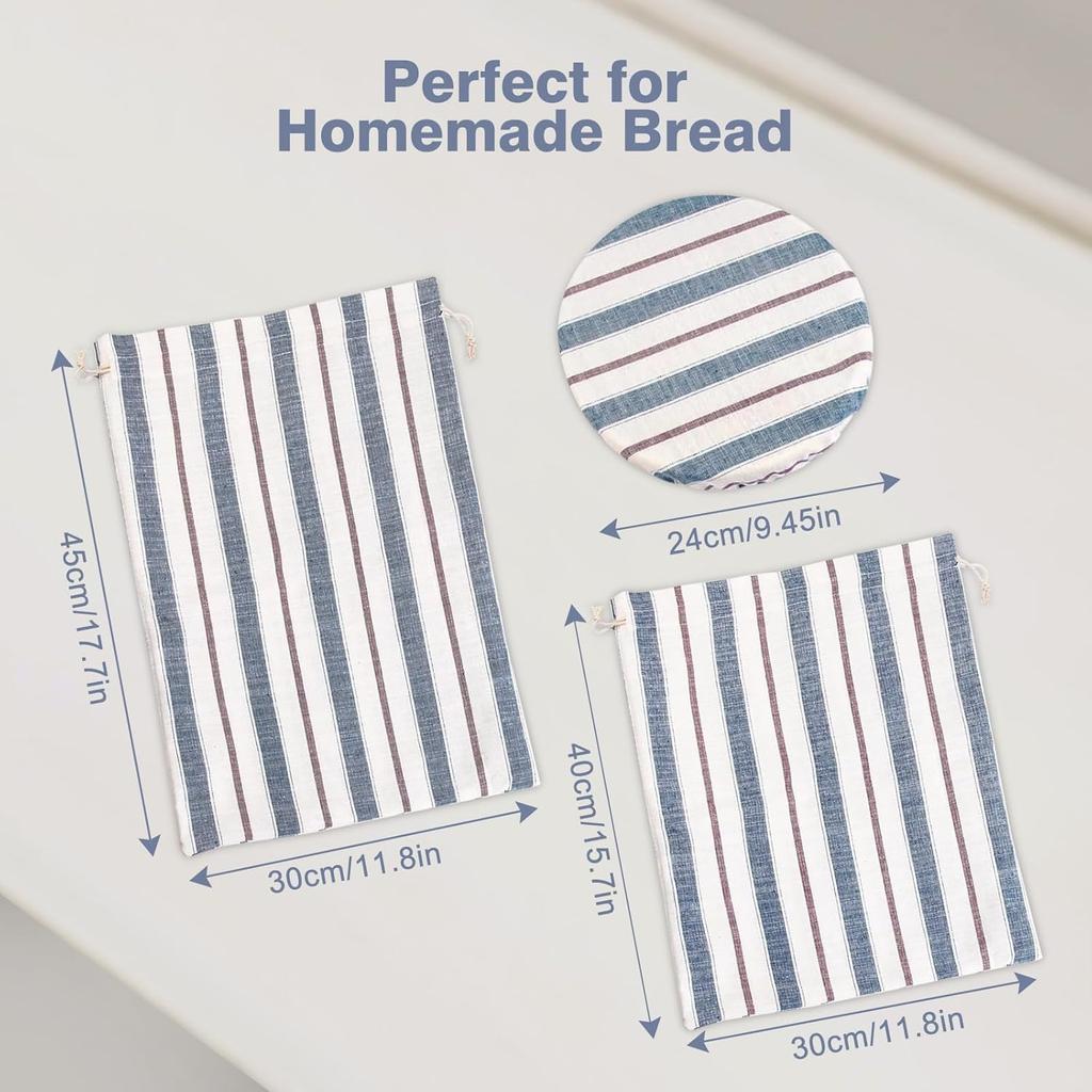 3 Packs Reble Linen Bread Bags for Homemade Sourdough, Large Easy to Clean TPU Lining Storage Bags with Proofing Bowl Cover, Store Bread & Keep