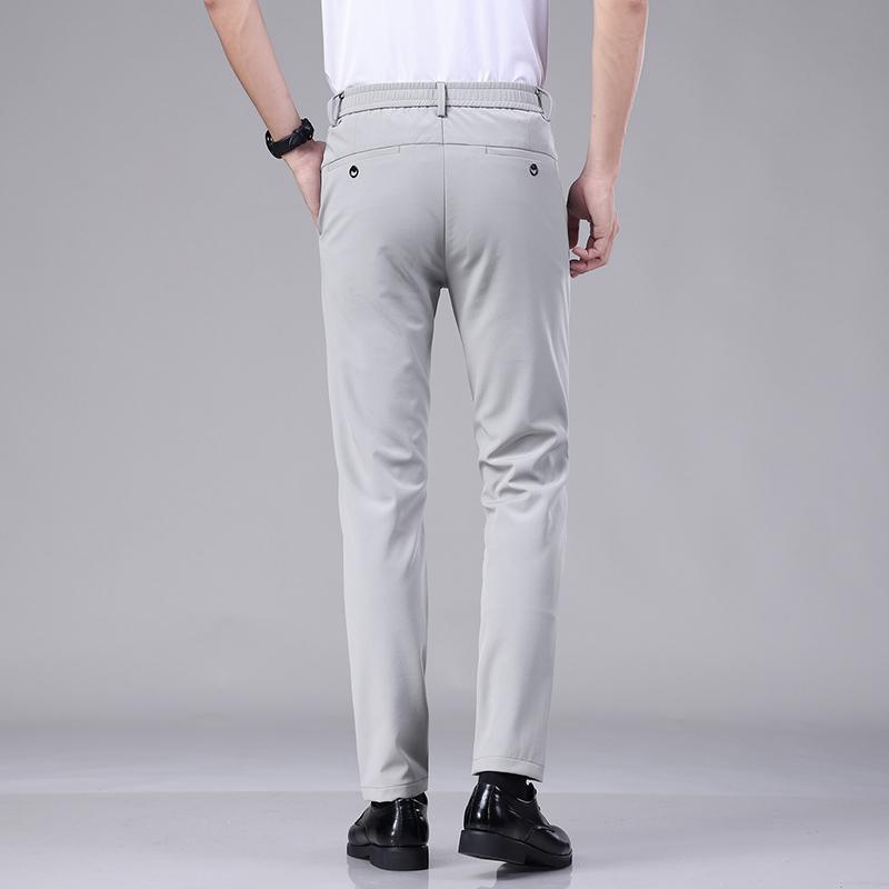 Ultra-thin Elastic Men's Casual Trousers Summer Quick-drying Ice Silk Slim Straight Business Solid Color Trousers Black Gray