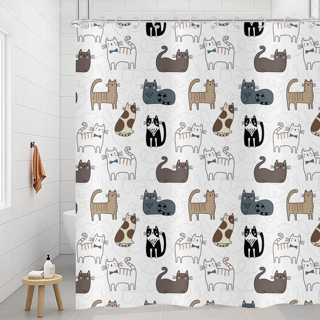Funny Cute Puppy Animal Pattern Shower Curtain 180x 180cm, Kids Bathroom Decorative Shower Curtain Waterproof