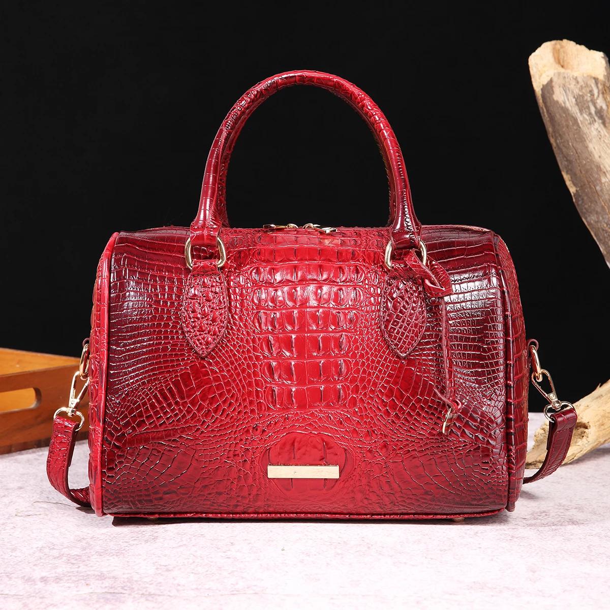 Ombre Crocodile Embossed Boston Handbag Classic Style Crossbody Bag Women s Leather Satchel Purse