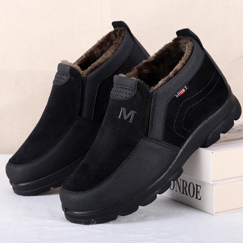 Мужская зимняя повседневная обувь толстая подошва нескользящая плюшевая бархатная меховая ботильоны мужская зимняя обувь зимние ботинки для улицы обувь без застежек 39 чёрный 2098₽