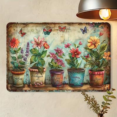Charming Vintage Garden Metal Tin Sign - Rustic Potted Plants & Colorful Flowers Design, Durable Iron Wall Art for Home, Offi
