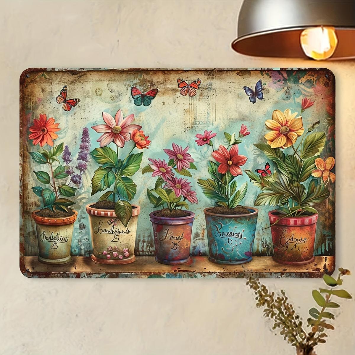 

Charming Vintage Garden Metal Tin Sign - Rustic Potted Plants & Colorful Flowers Design, Durable Iron Wall Art for Home, Offi 20x30cm（7.8x11.8inch）