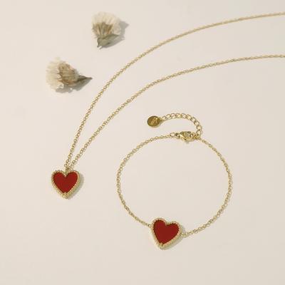 Valentine'S Day Love Necklace Female, French Light Luxury Niche Retro Red Summer Versatile Set