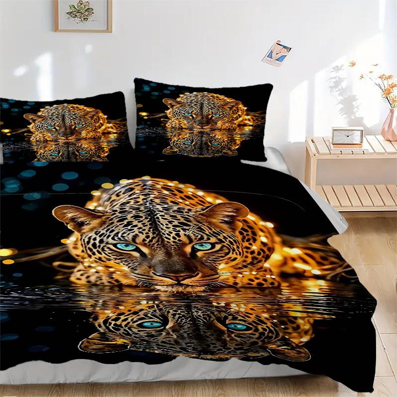 3pcs Leopard Reflection Printed Bedding Set, Soft and Comfortable Quilt Cover for Bedroom, Guest Room (1 Duvet Cover + 2 Pillowcases, Pillow Core