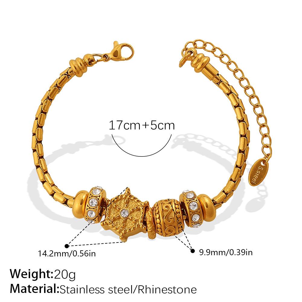 European and American gold adjustable bracelet with diamond decorative beads, exquisite retro style daily versatile jewelry