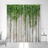 2Pc Home Decoration Curtains, Green Leaf Plant Background Wall, Modern Printed Curtain With Pole Bag, Kitchen, Coffee Shop