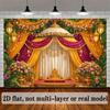 2D Elegant Indian Mandap Backdrop, Pink & Gold Drape Wedding Ceremony Banner