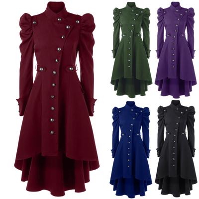 Womens Vintage Steampunk Long Coat Gothic Overcoat Ladies Retro Jacket