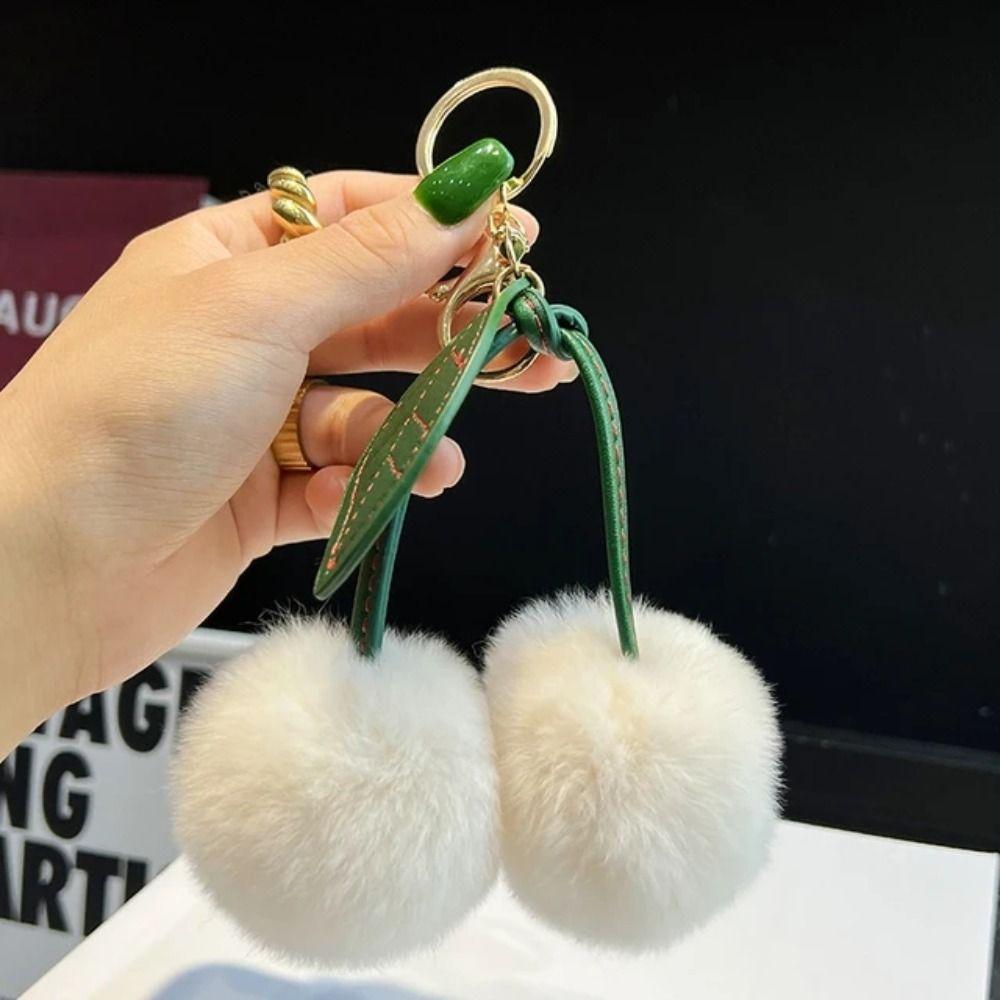 Multi-color Cherry Keychain Bag Pendant Fur Ball Keychain Fashion Pompom Ball Keyring  Women Gift