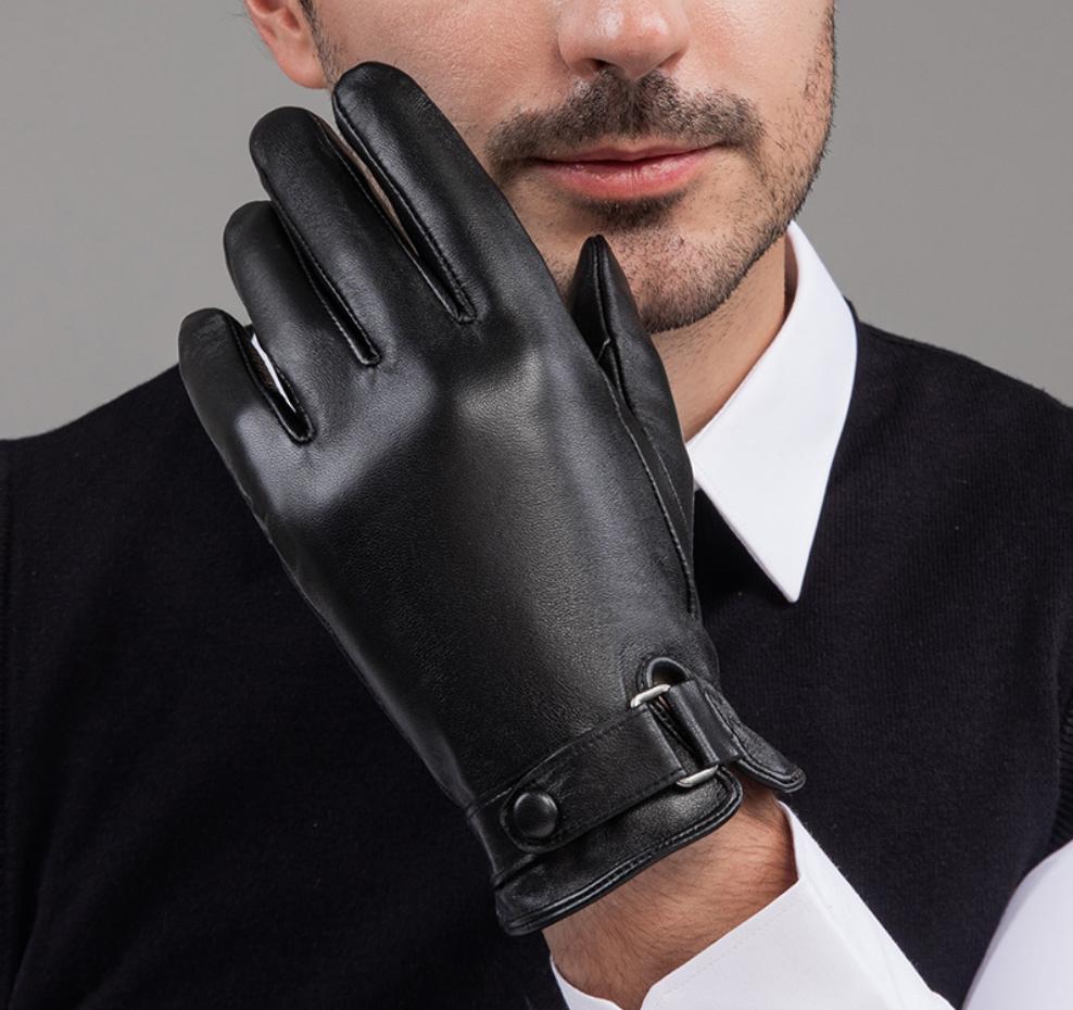 Winter Echte Schafsleder Handschuhe Herren Warm Samtgefüttert Vollfinger Touchscreen Outdoor Radfahren Fahren Motorrad Handschuhe