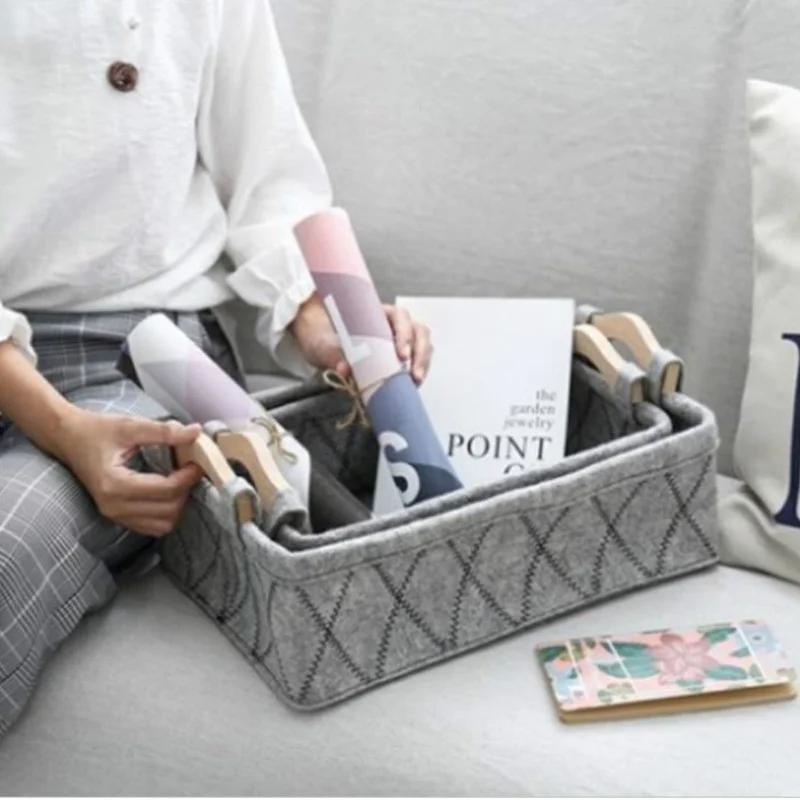 Felt Storage Box Storage Tank Toys Felt Storage Box Wooden Handle Square Storage Box Multipurpose Felt Basket