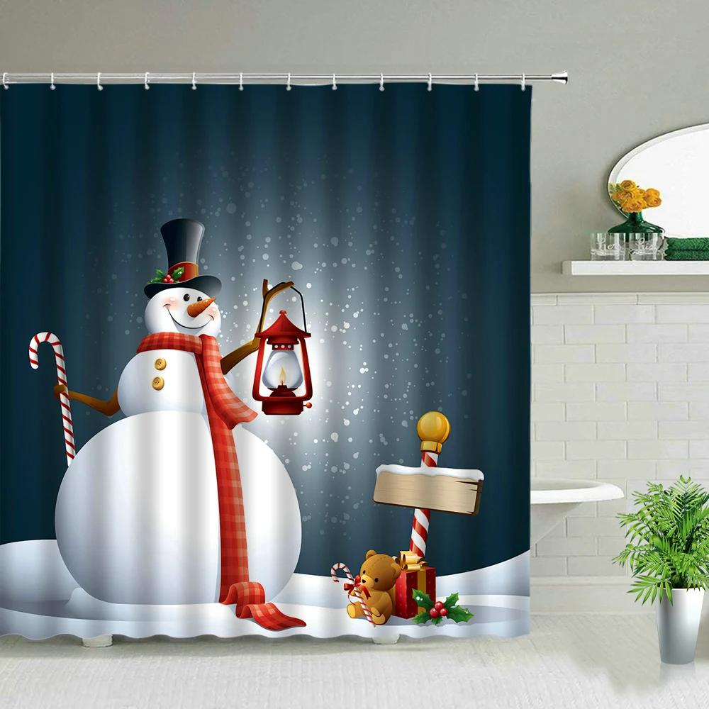 Waterproof Bathroom Shower Curtain Elk Christmas Santa Claus Fairy Snow Night Printed Bath Washable Quick Dry Wrinkle Decoratio