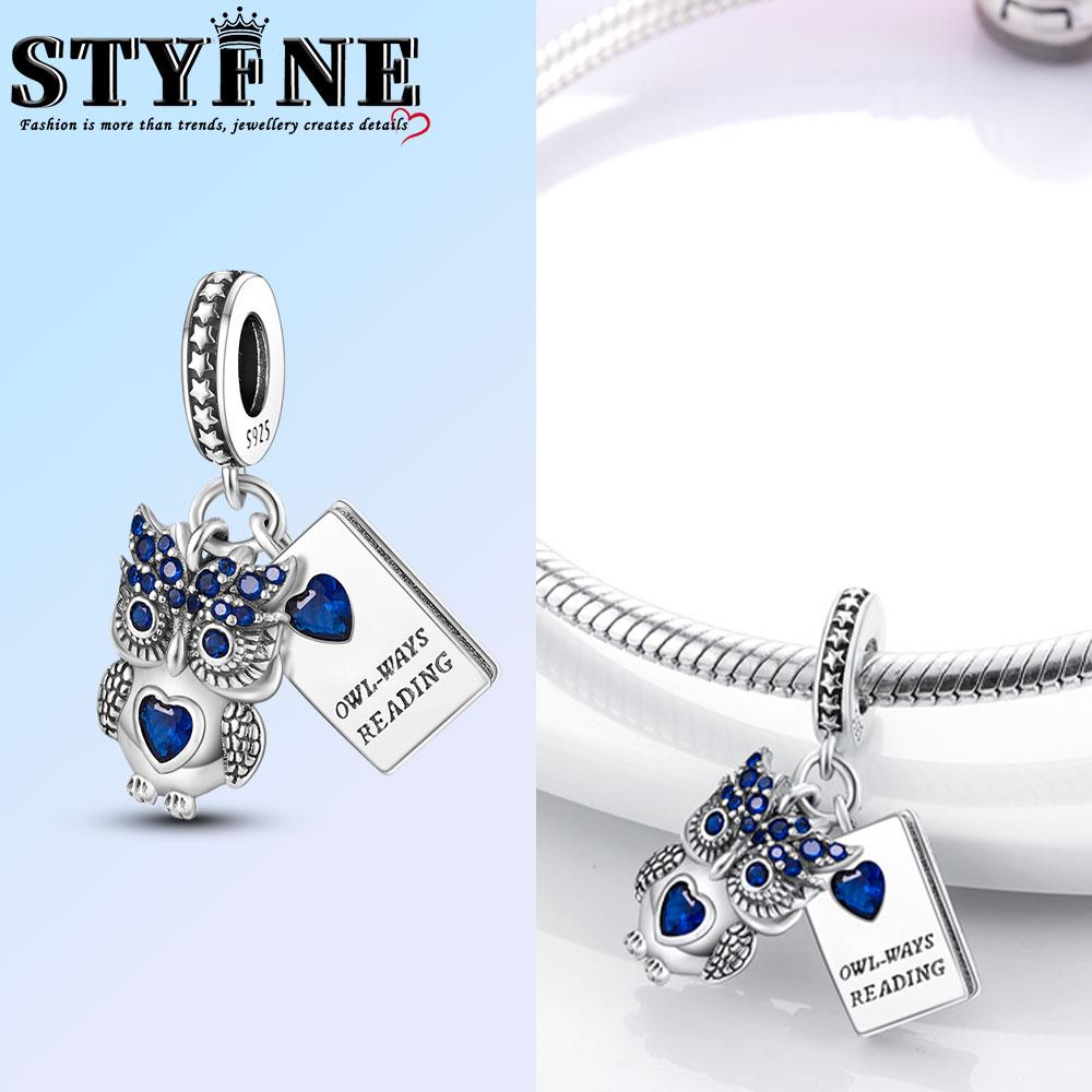 Copper Fashion Purple Owl Charms Beads Owl Safety Chain Fit Original Bracelets Diy Graduation Jewelry Gifts