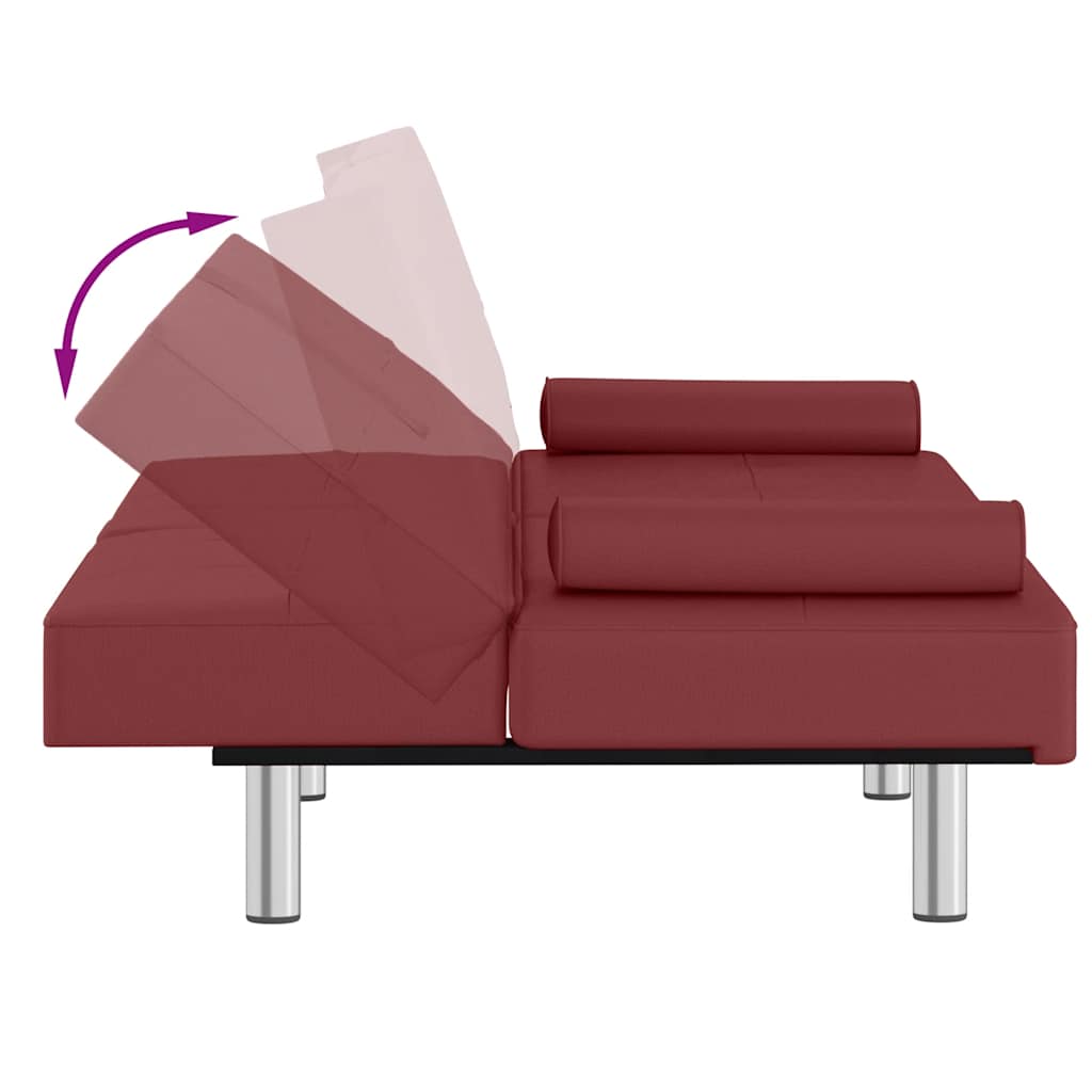 Sofa Bed with Drink Holders Red Faux Leather