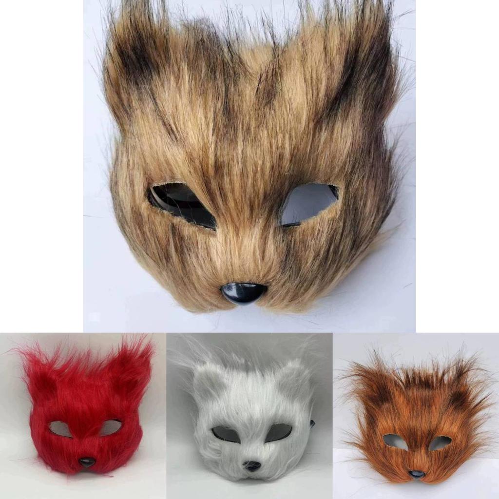 Maschera Mezza Faccia Peluche Volpe Con Caratteristiche Per Feste in Costume di Halloween E Eventi Cosplay