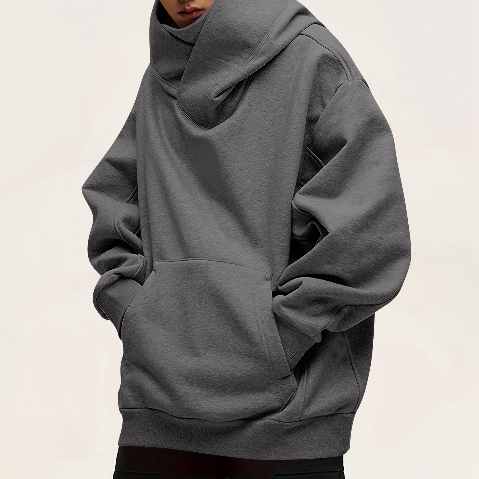 

Men s Fashion Solid Color Long Sleeved Hooded Pullover With Pockets Casual Sweatshirt Top XXL