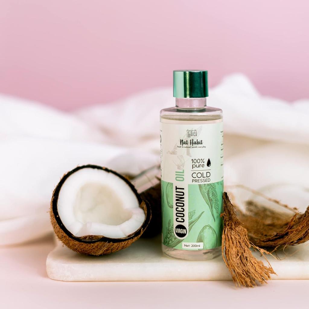 Nat Habit Cold Pressed Coconut Oil For Skin And Hair Care, Pure Natural Oil For Body Massage And Daily Moisturizing 200ml