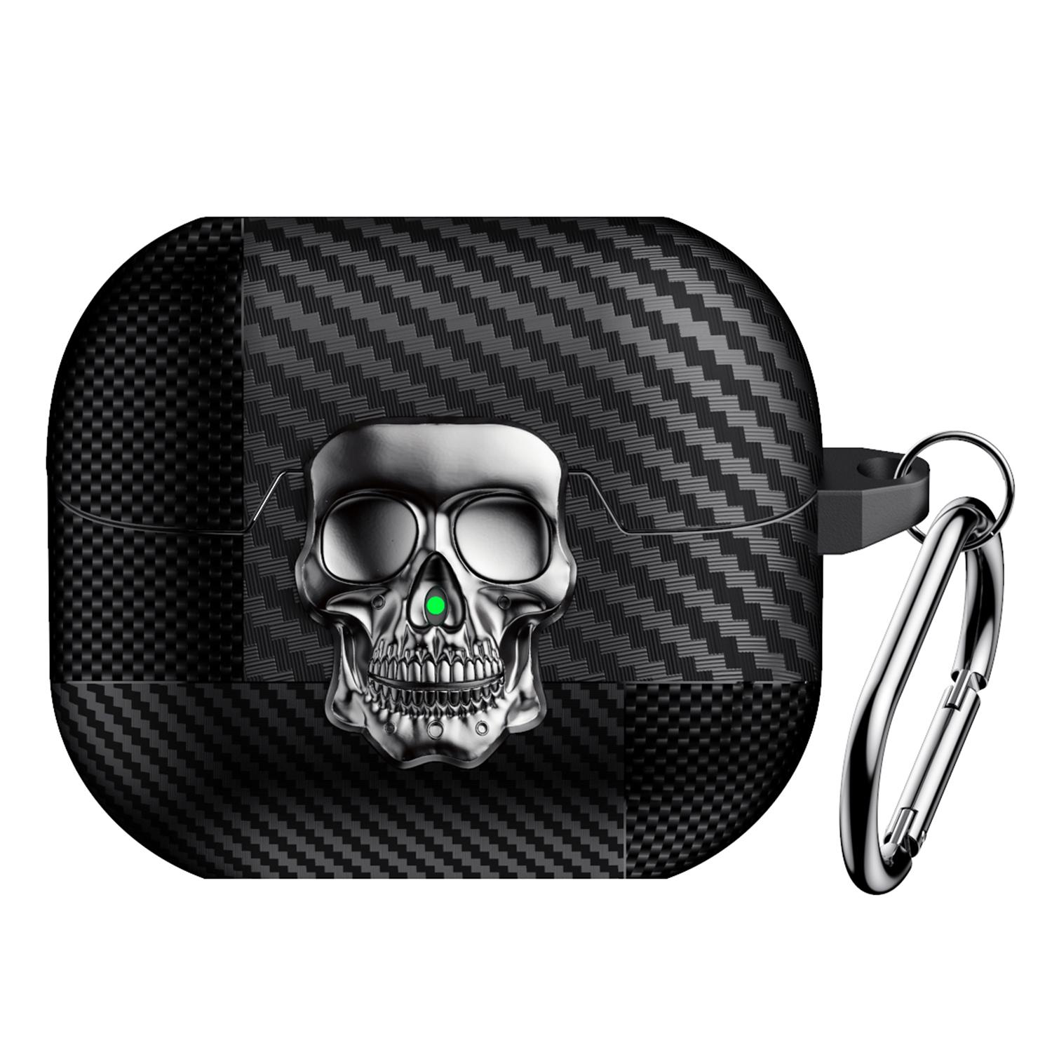 

Защитный чехол для Samsung Galaxy Buds3 Pro/Buds3, дизайн черепа, застежка-кнопка, ТПУ+металл, чехол для наушников с карабином Grey