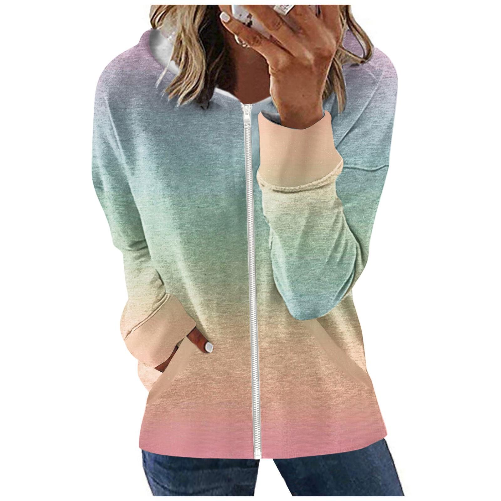 

Женская мода повседневное пальто с капюшоном и карманом на молнии с длинными рукавами XL разноцветный