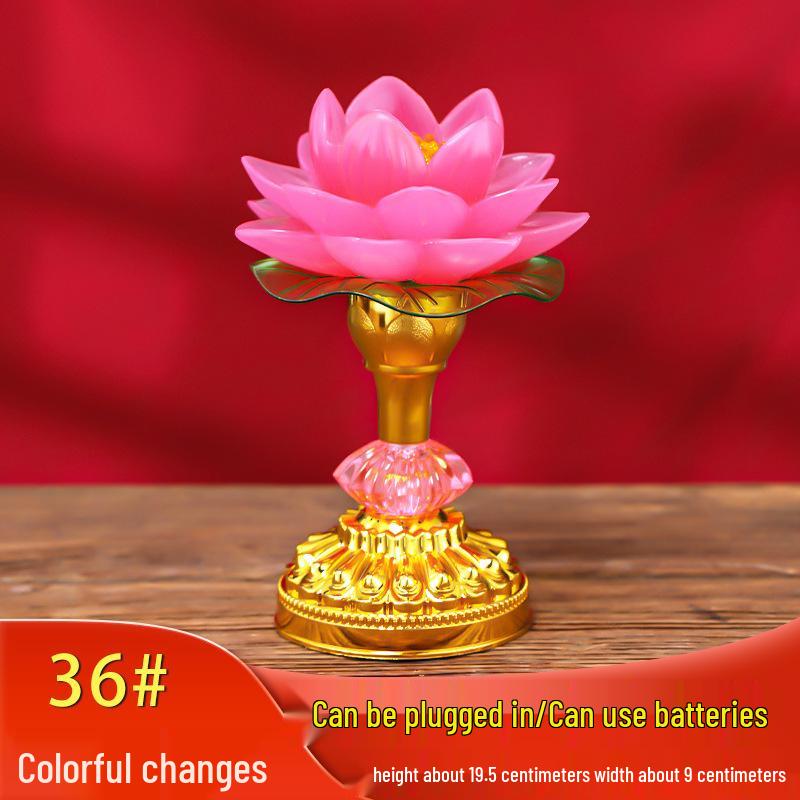 LED Seven-Colored Lotus Buddha Lamp - Rechargeable Guanyin Offering Light