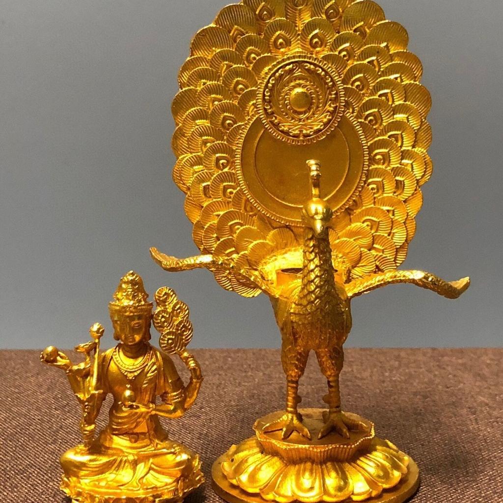 Gold Brass Tibetan Buddhist Peacock King Buddha Statue Living Room Home Garden Decoration Statue Sculpture Desktop Crafts