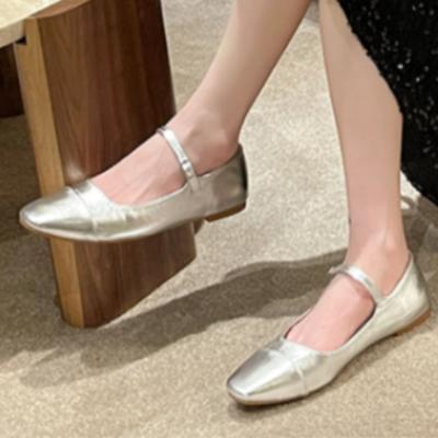 Fashion Summer Womens Flats Square Buckle Comfortable Ballerinas Soft Square Toe Ballet Flat Shoes  Jane Woman Leather Shoes New