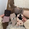 Women's Wool Socks with A Combination of Coffee and Pink Checkered Lace