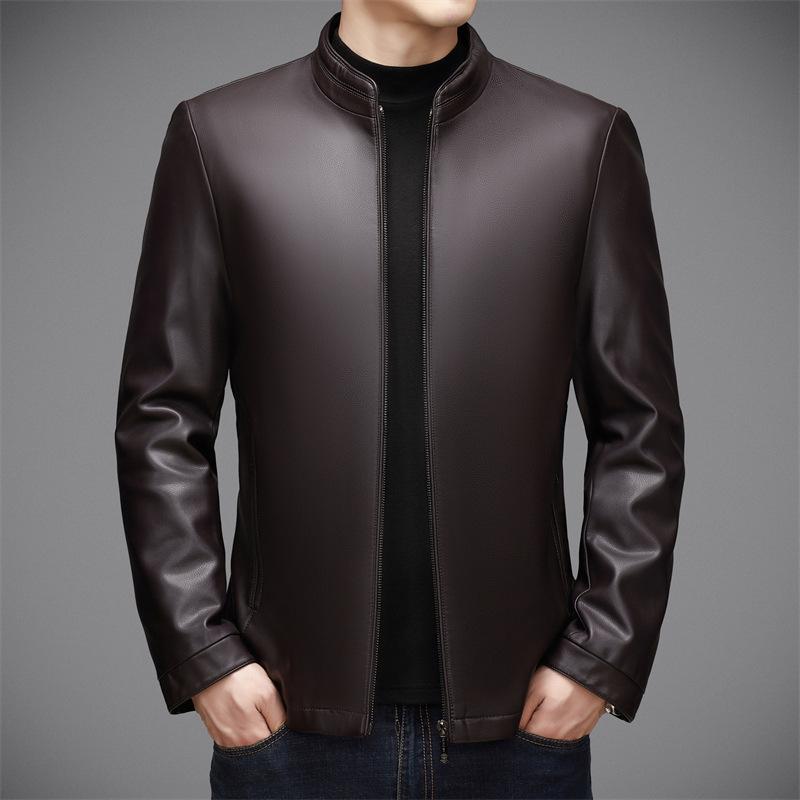 Haining is so good leather jacket spring and autumn new men's middle-aged and elderly fashion business lapel leather jacket sheepskin pattern jacket