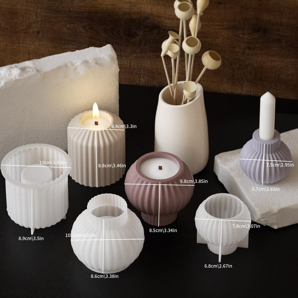 Silikonové ručně vyráběné formy s unikátním 3D pruhovaným vzorem na základny svíček vhodné pro nadšence do bytových dekorací