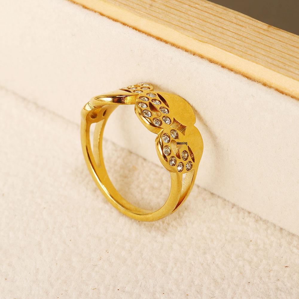 European and American Titanium Gold Diamond Inlaid Stacking Ring: Fashionable, Versatile, High-End Accessory for Women