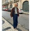 Women Vintage Loose Brown Suede Jacket Casual Fashion Outerwear For Ladies