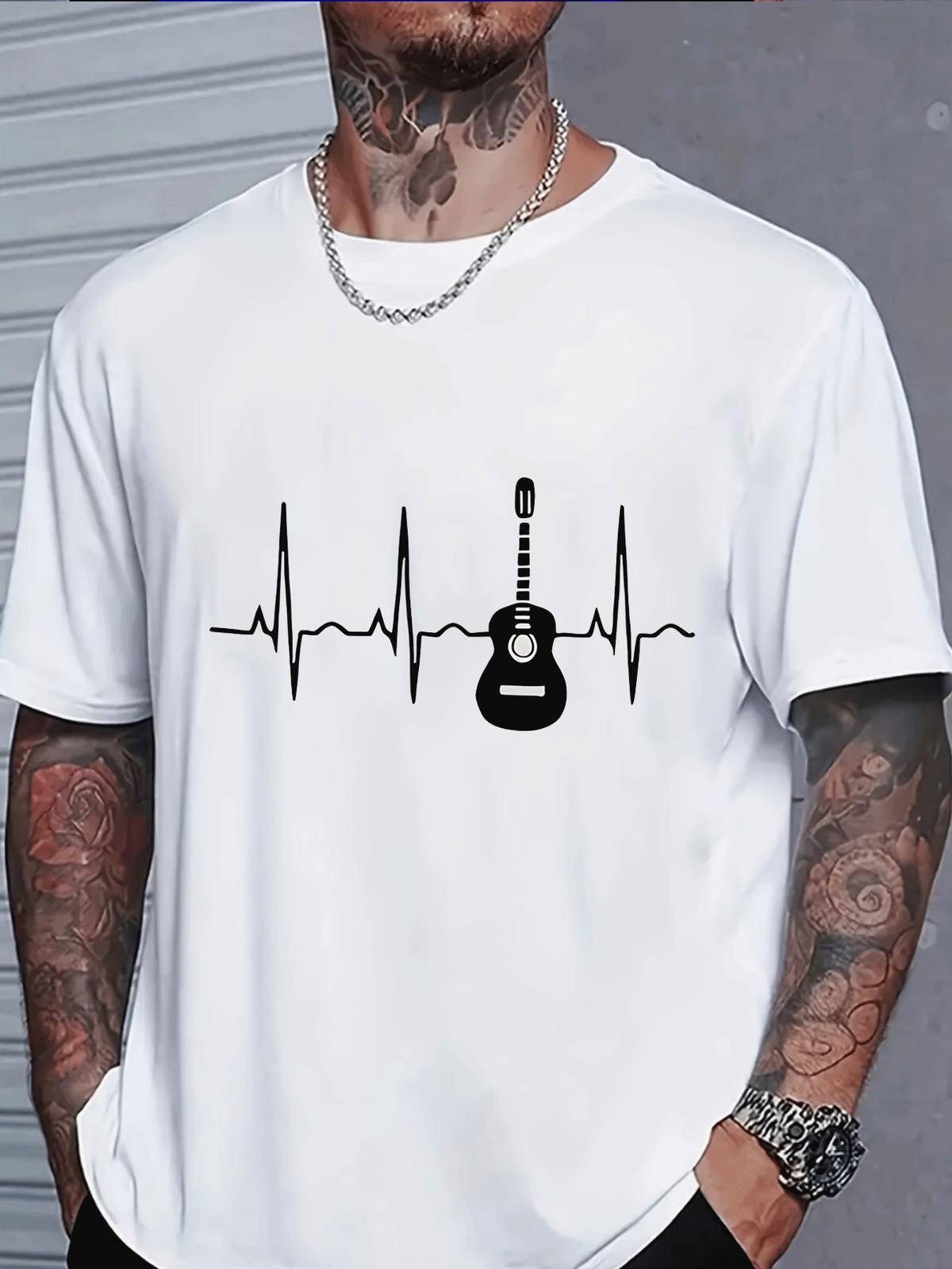 Guitar Heartbeat T-Shirt | Acoustic Guitar Pulse Graphic Tee S